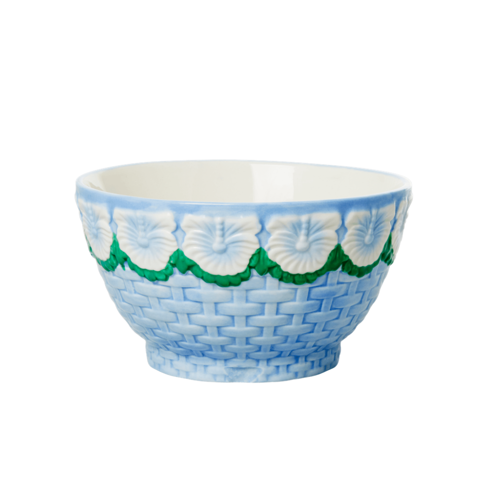 Ceramic Bowl with Embossed Blue Flower Design Rice DK
