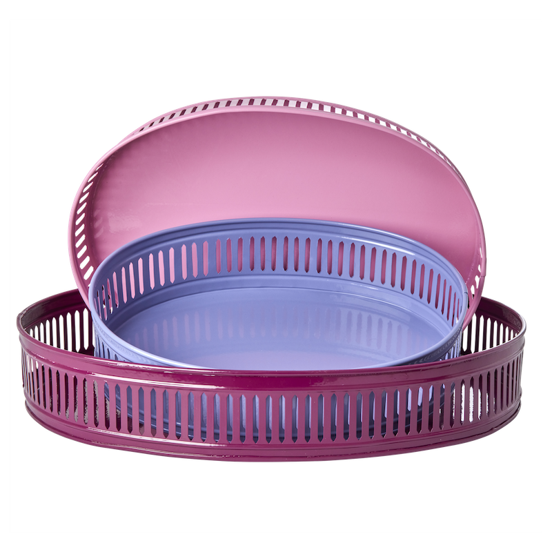 Oval Pink Metal Medium Tray or Storage Tray By Rice DK