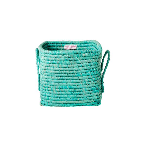 Mint Raffia Coloured Small Square Storage Basket Rice