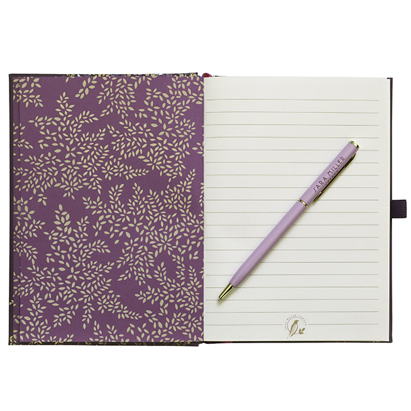 Plum Crane Print Notebook & Pen Set By Sara Miller London