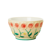 Ceramic Bowl with Embossed Cream Flower Design Rice DK
