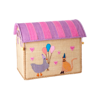 Pink Party Animal Small Raffia Toy Storage Basket Rice DK
