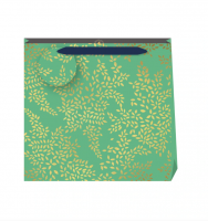 Jade Green Gold Leaves Print Small Gift Bag By Sara Miller