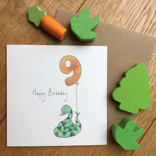 Happy 9th Birthday Card by Feather and Hare