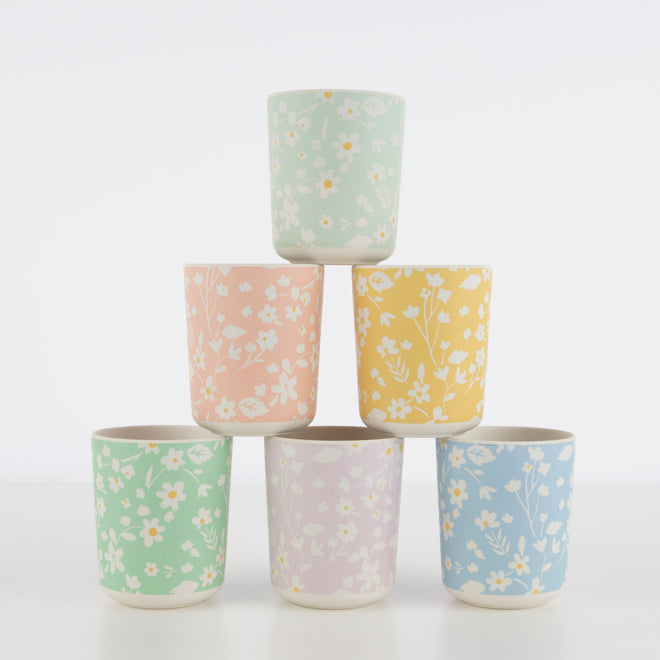 Bamboo Cups Floral Print Set of 6 By Meri Meri