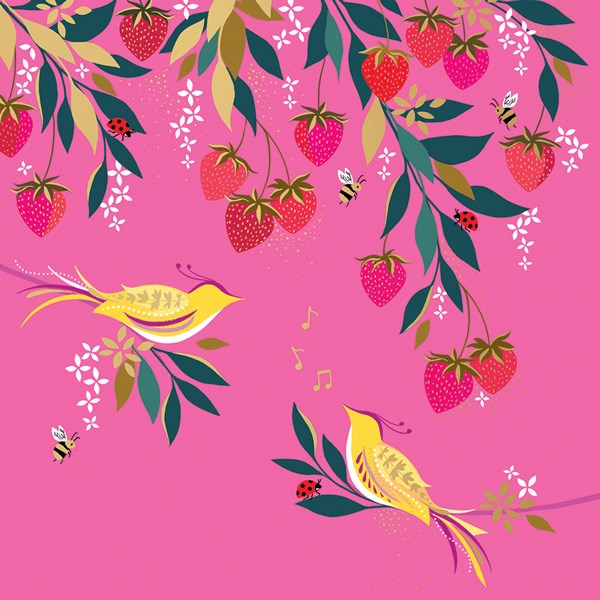 Bird & Strawberries Card By Sara Miller London