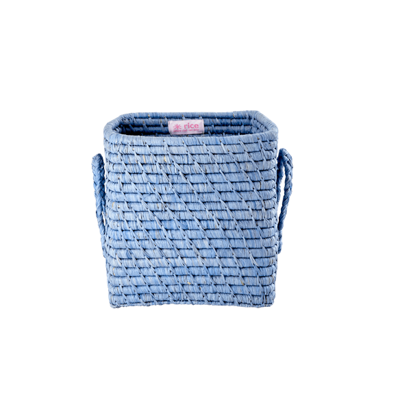 Blue Raffia Coloured Small Square Storage Basket Rice