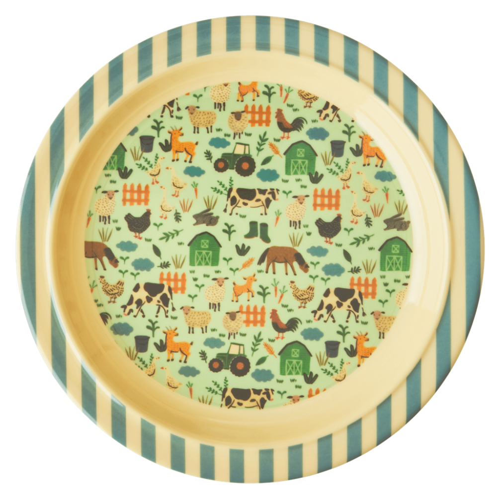 Blue Farm Print Kids Melamine Plate Rice DK