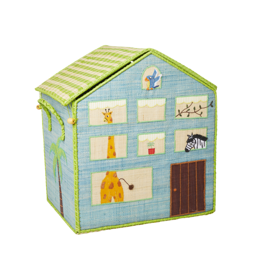 Large Jungle House Raffia Toy Storage Basket Rice Dk Vibrant Home