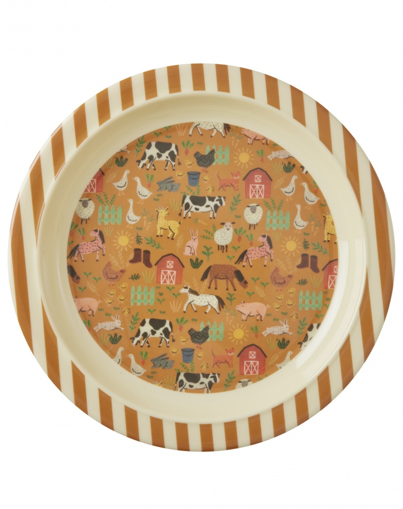 Brown Farm Print Kids Melamine Plate Rice DK