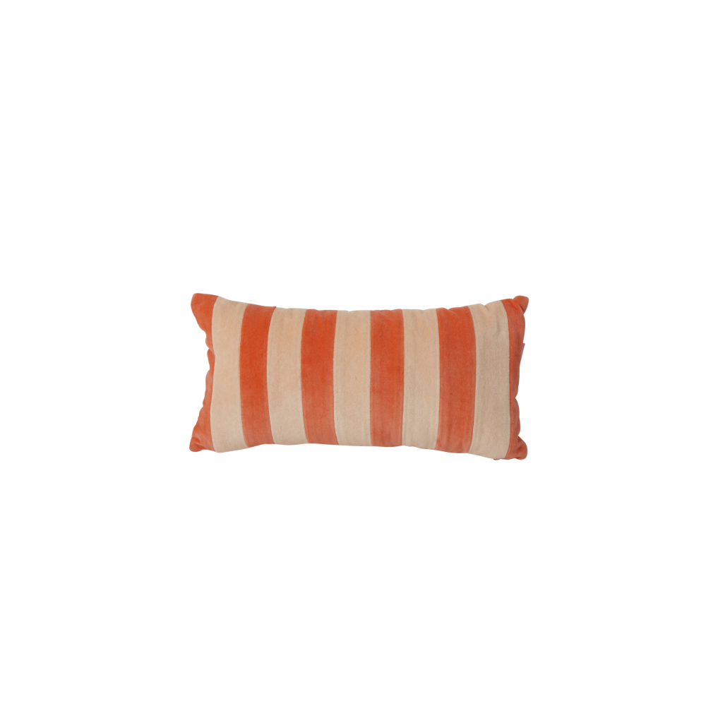 Orange and Apricot Velvet Striped Cushion By Rice DK