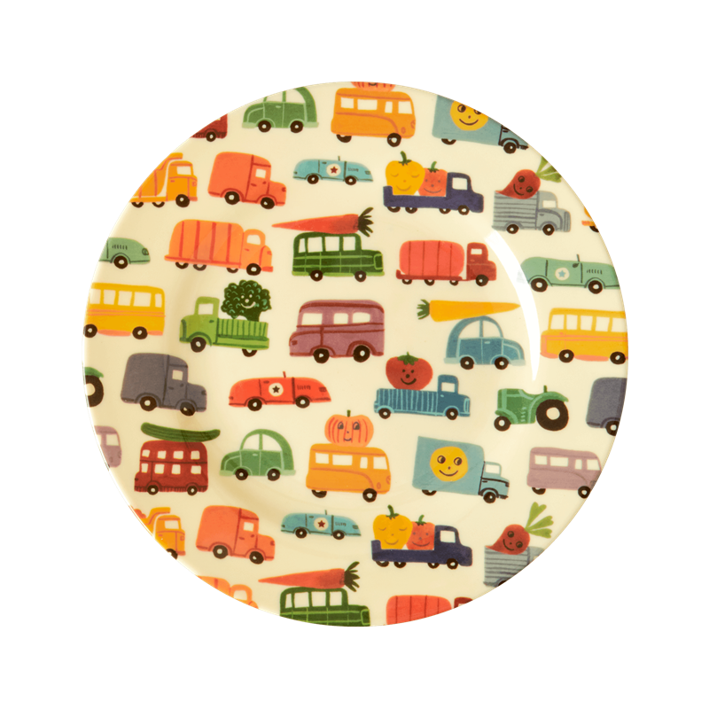 Happy Car Print Melamine Kids Plate by Rice DK