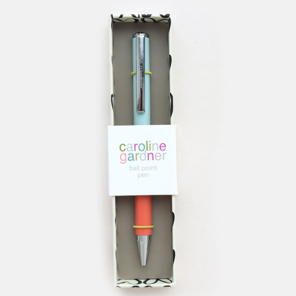 Caroline Gardner Blue & Coral Ball Point Pen Boxed