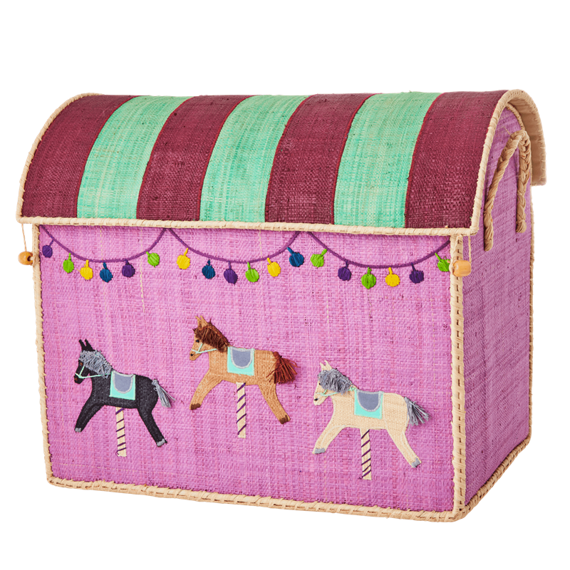Horse Carousel Raffia Toy Storage Large Basket Rice DK