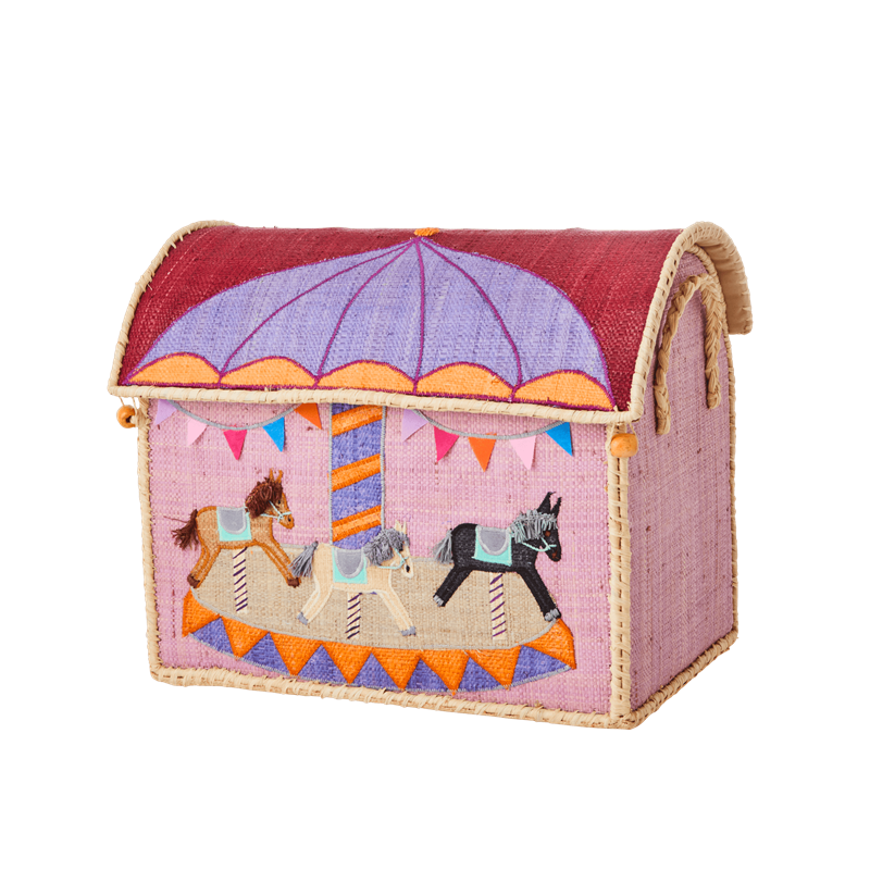 Horse Carousel Raffia Toy Storage Small Baskets Rice DK