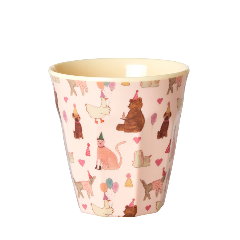Party Animal Pink Print Kids Small Melamine Cup Rice DK