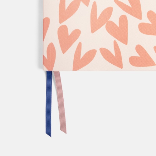 Coral Heart  Print A5 Notebook with Ribbon Page Markers By Caroline Gardner