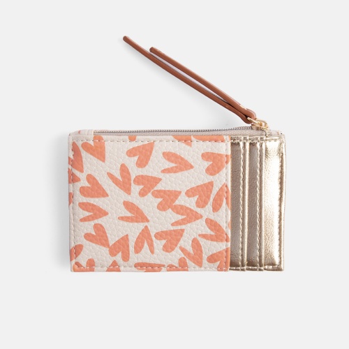 Coral Hearts Print Cardholder Coin Purse By Caroline Gardner