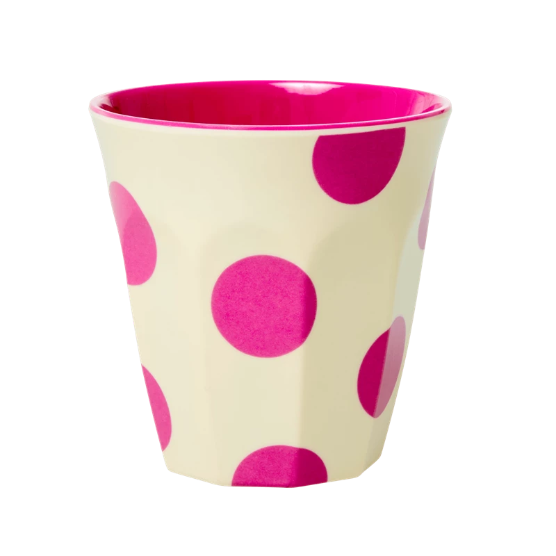 Cream Melamine Cup Fuchsia Dot Print by Rice DK