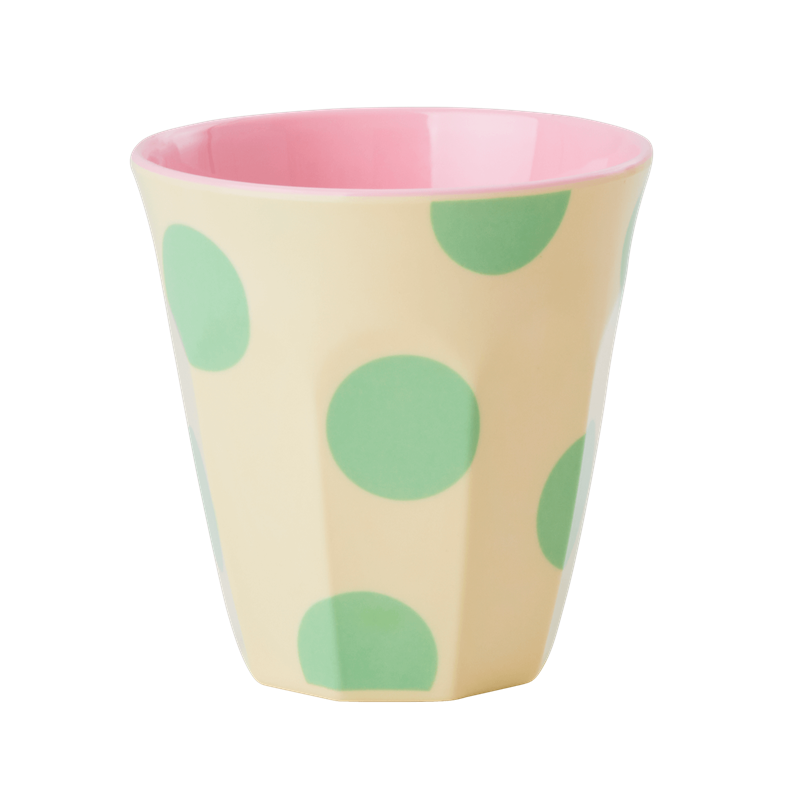 Cream with Green Dot  Print Melamine Cup By Rice DK