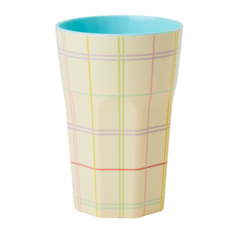 Cream with Coloured Check Print Melamine Tall Cup By Rice DK