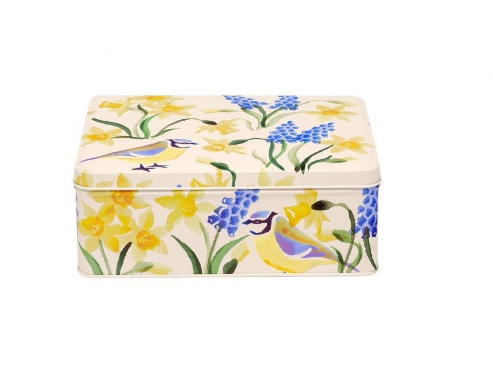 Blue Tit & Spring Flower Print Rectangular Tin Emma Bridgewater