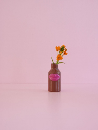 Extra Small Ceramic Vase With Lips in Brown By Rice