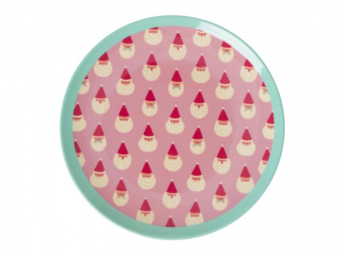 Christmas Pink Santa Print Small Round Melamine Plate Rice DK