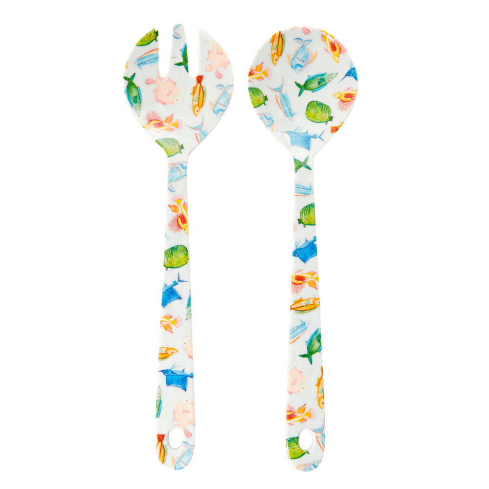 Melamine Salad Servers in Fish Prints Rice DK Vibrant Home