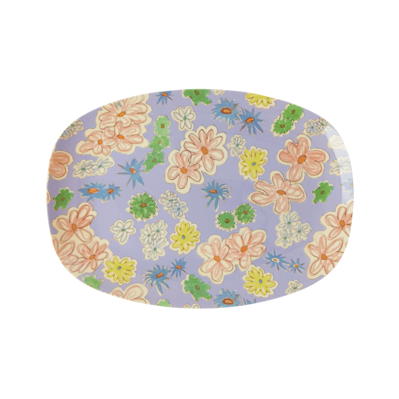 Flower Painting Print Small Rectangular Melamine Plate By Rice DK