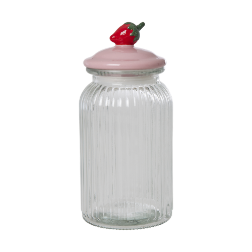 Glass Jar with Pink Lid By Rice
