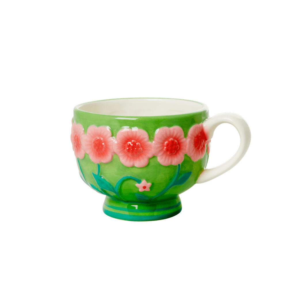 Ceramic Mug with Embossed Green Flower Design Rice DK