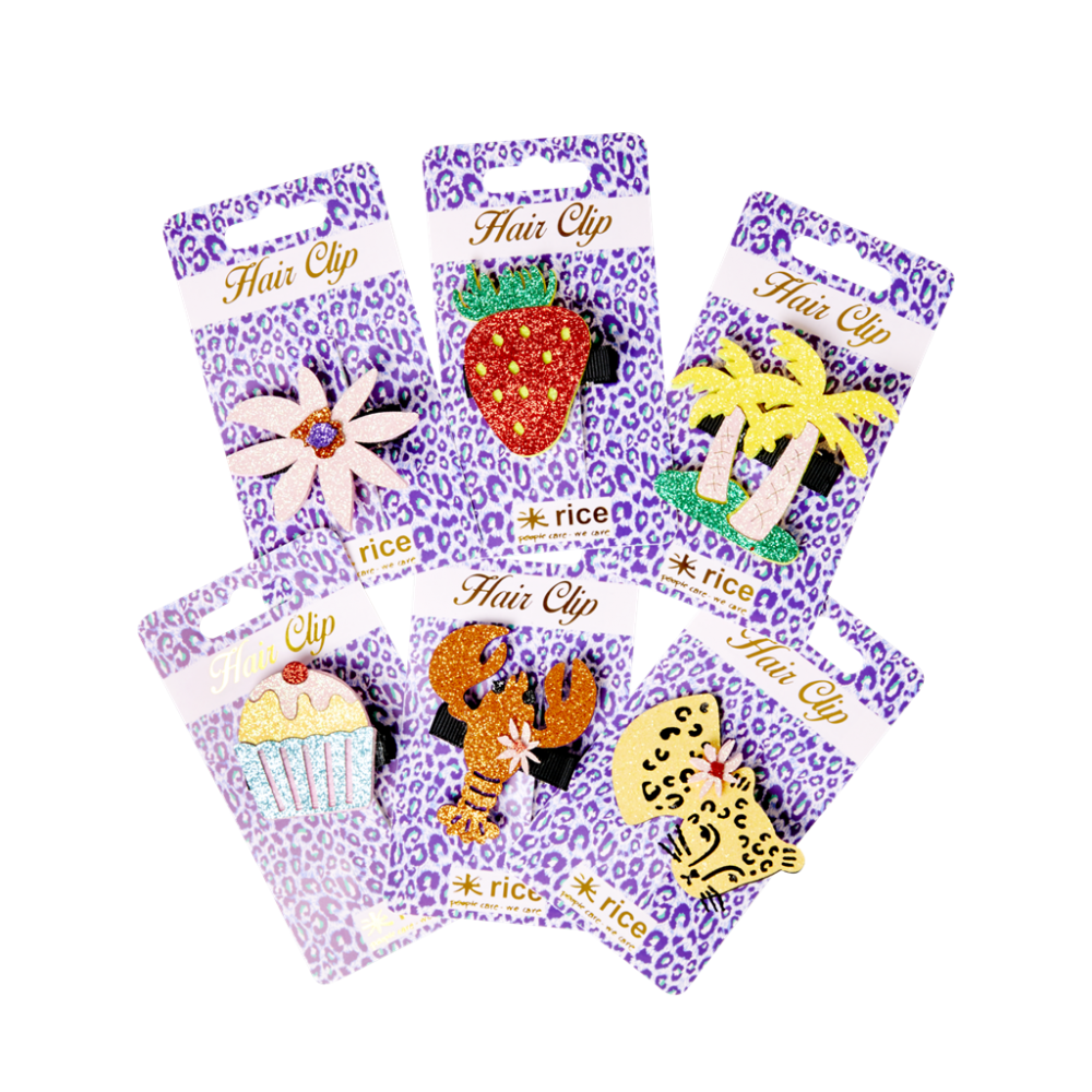Rice DK Glitter Hair Clips Flower, Cupcake Lobster, Strawberry, Palm Trees, Leopard - Vibrant Home Rice DK Glitter Hair Clips Flower, Cupcake Lobster, Strawberry, Palm Trees, Leopard - Vibrant Home
