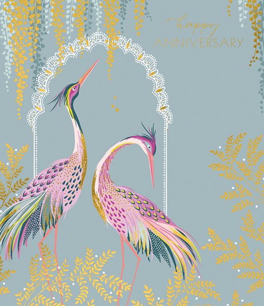 Happy Anniversary Two Pink Cranes Card By Sara Miller London