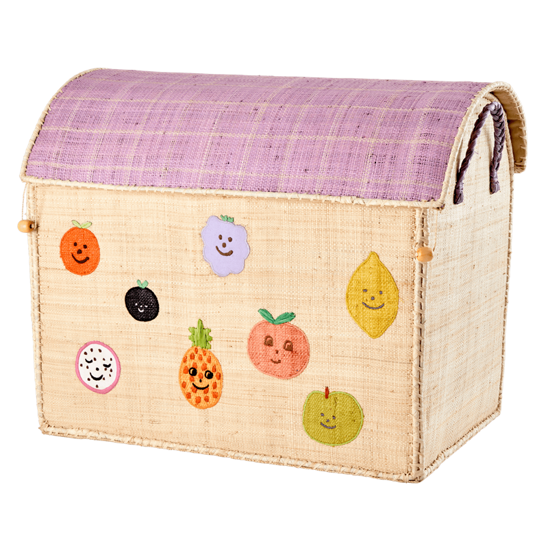 Large Happy Fruits Theme Raffia Toy Storage Baskets Rice DK