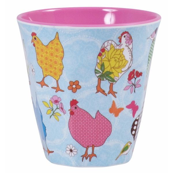 Melamine Cup - Two tone with hen print by Rice DK
