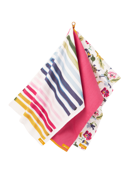 Floral & Stripe Print Set of 3 Tea Towels By Joules