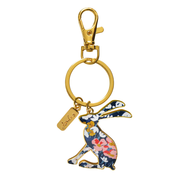 Hare Shaped Floral Print Enamel Keyring By Joules