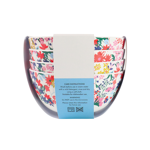 Colourful melamine Cups, plate and bowls by Rice DK. Perfect for a