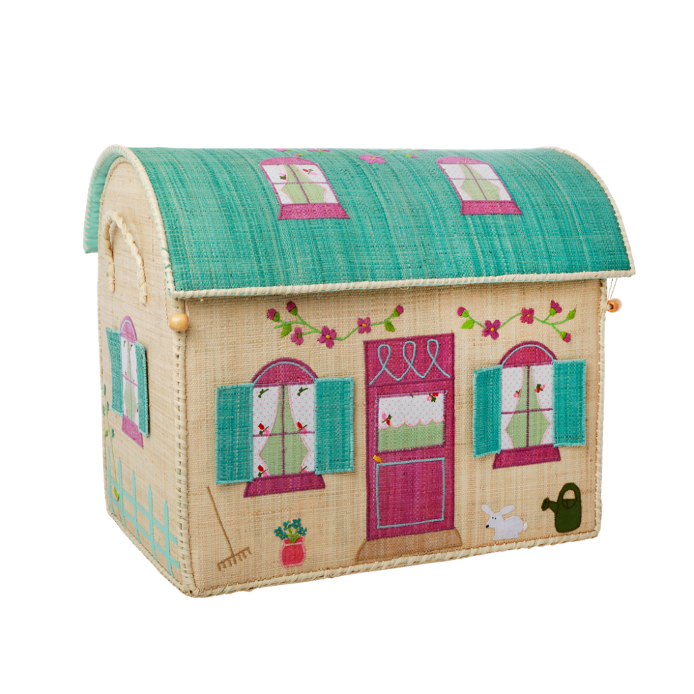 Large Colourful House Raffia Toy Storage Basket Rice Dk Vibrant Home