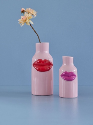 Large Ceramic Vase With Lips in Pink By Rice