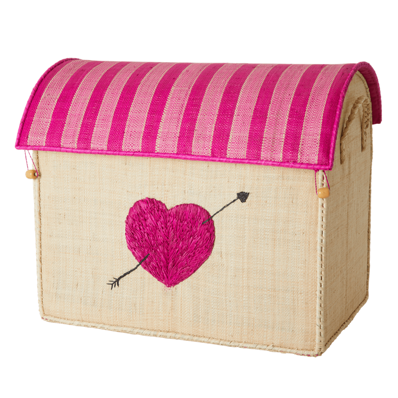 Large Pink Heart Raffia Toy Storage Baskets Rice DK