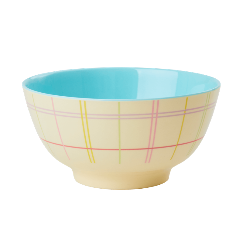 Cream with Coloured Check Print Melamine Bowl By Rice DK