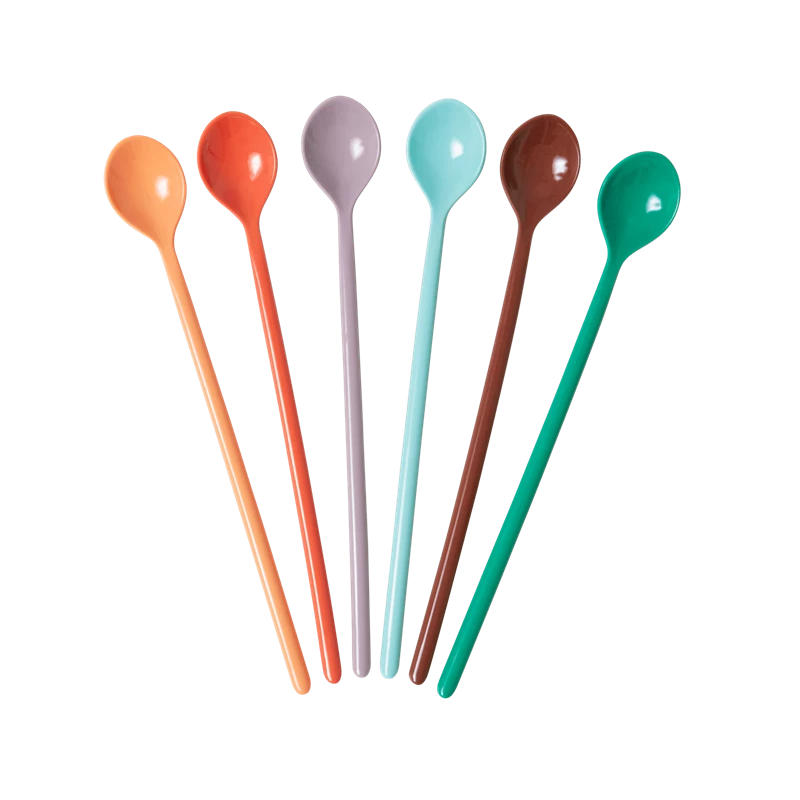 Set of 6 Long Handled Melamine Spoons Disco Ball Colours Rice DK