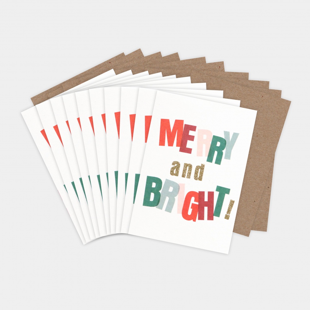Merry & Bright Christmas Small Cards Pack of 10 Caroline Gardner