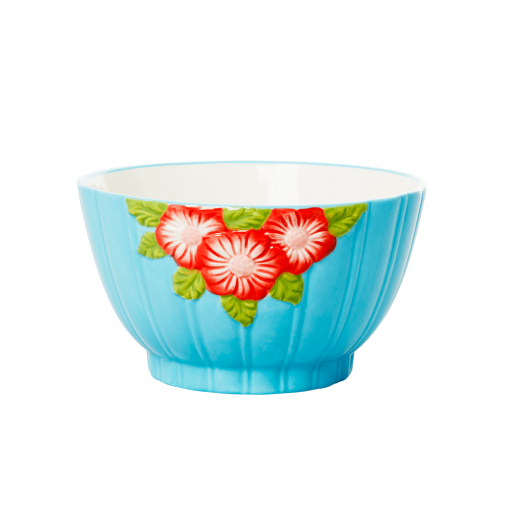 Ceramic Bowl with Embossed Mint Flower Design Rice DK