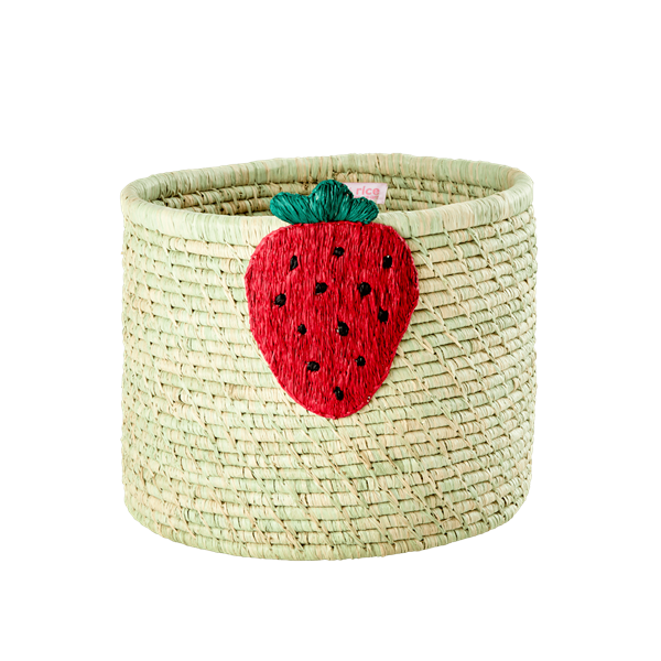 Round Natural Raffia Basket Strawberry Embroidery By Rice DK