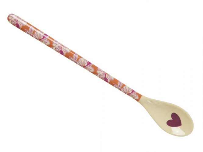Faded Hibiscus Print Long Handle Melamine Latte Spoon Rice DK