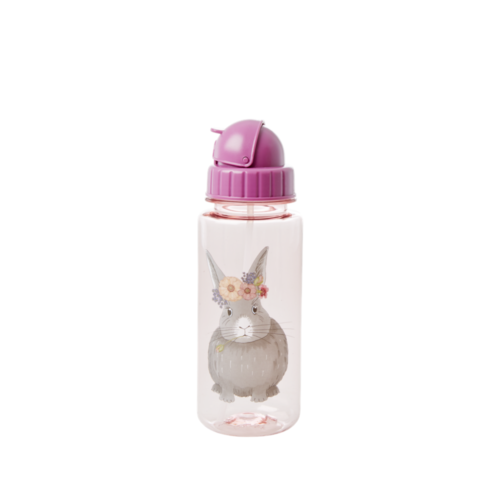 Pink With Rabbit Print Kids Water Bottle By Rice DK, with a