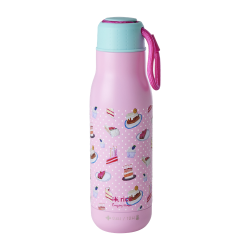Pink Cake Print Stainless Steel Water Bottle By Rice DK